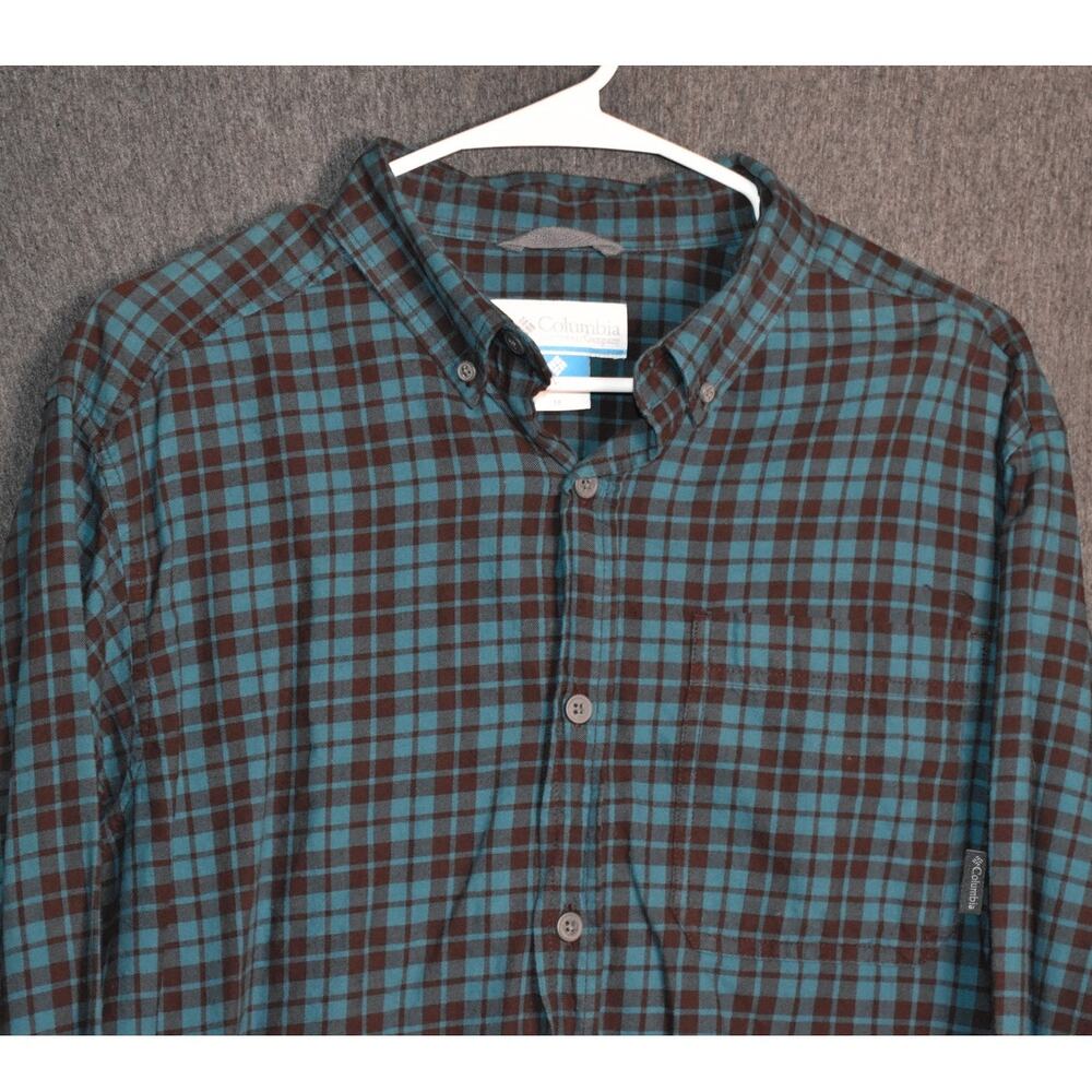 Columbia Men's Medium Plaid Flannel Long Sleeve Shirt Blue-Green Button Down
